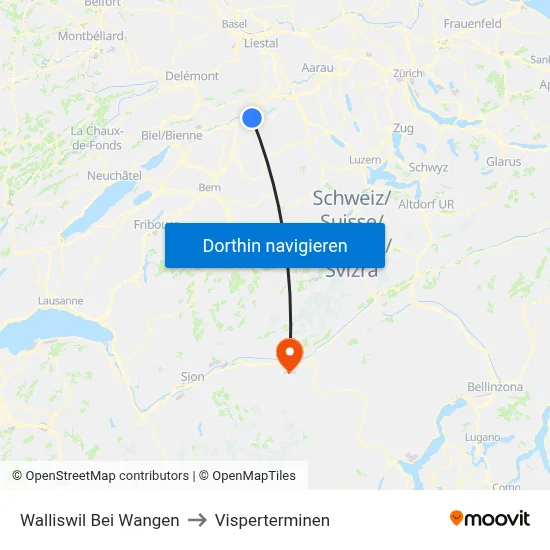 Walliswil Bei Wangen to Visperterminen map