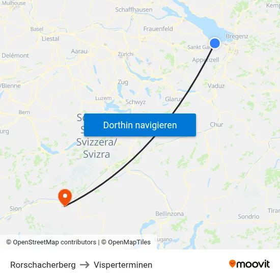Rorschacherberg to Visperterminen map