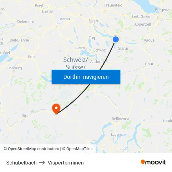 Schübelbach to Visperterminen map
