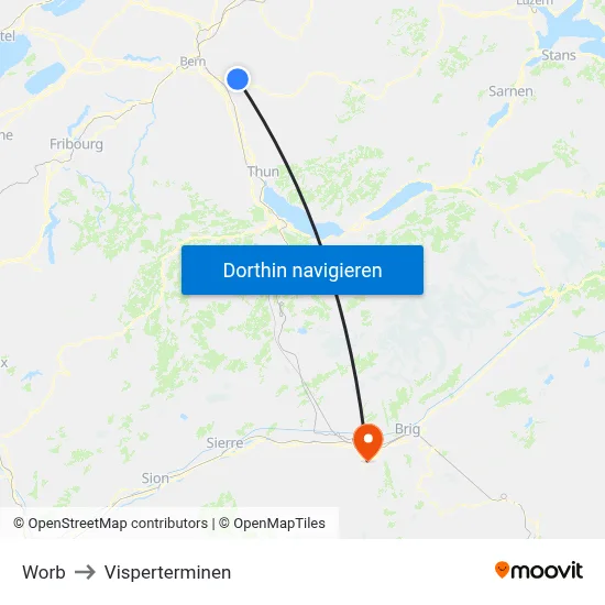 Worb to Visperterminen map