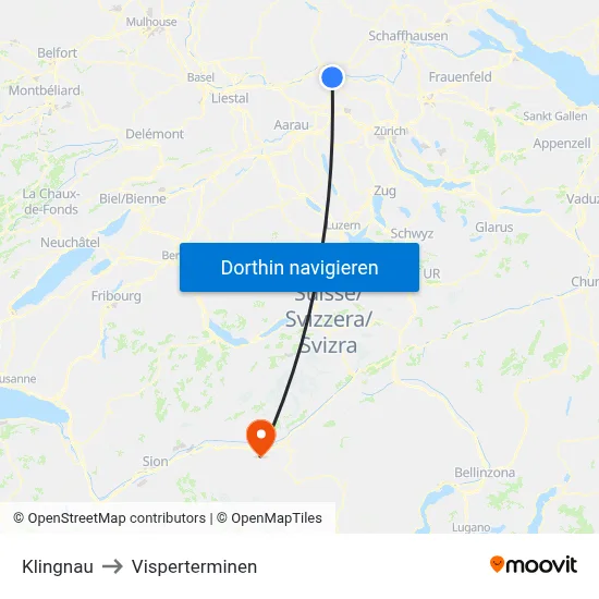 Klingnau to Visperterminen map