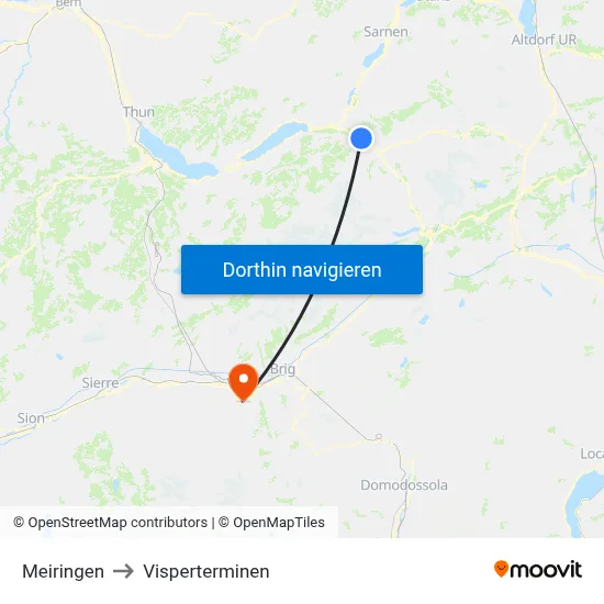 Meiringen to Visperterminen map
