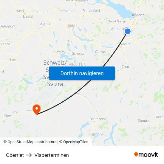 Oberriet to Visperterminen map