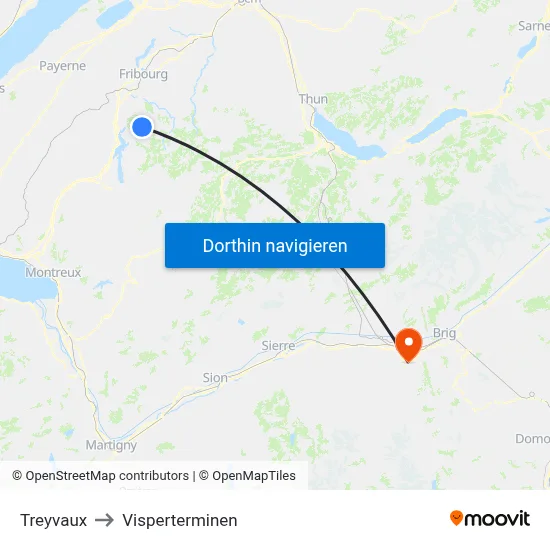 Treyvaux to Visperterminen map