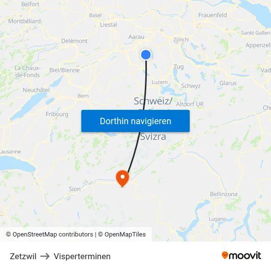 Zetzwil to Visperterminen map