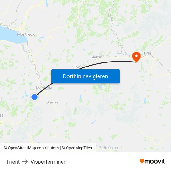 Trient to Visperterminen map