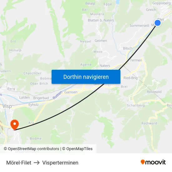 Mörel-Filet to Visperterminen map