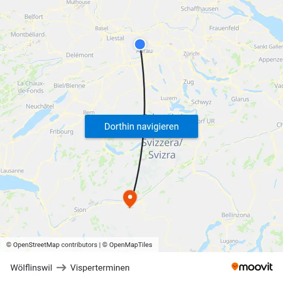 Wölflinswil to Visperterminen map