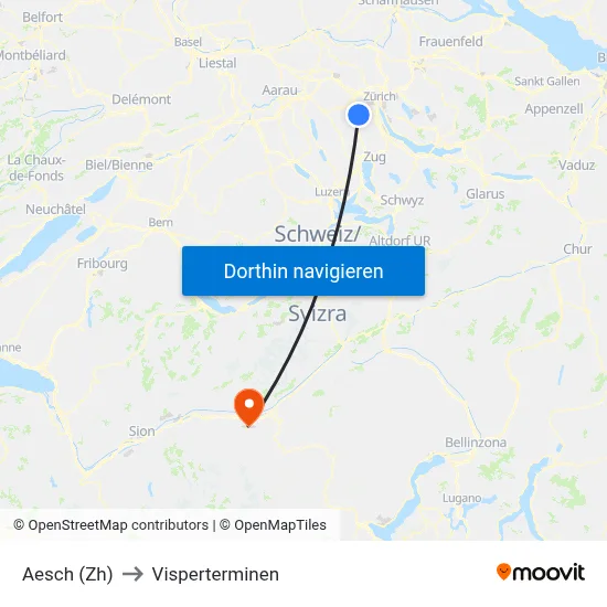 Aesch (Zh) to Visperterminen map