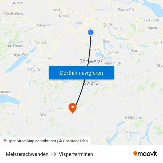 Meisterschwanden to Visperterminen map