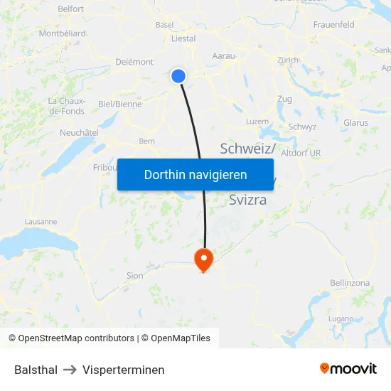 Balsthal to Visperterminen map