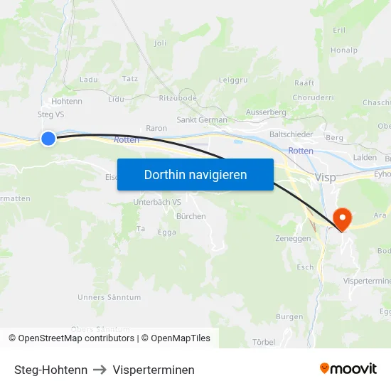 Steg-Hohtenn to Visperterminen map