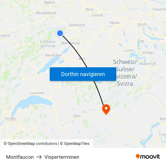 Montfaucon to Visperterminen map