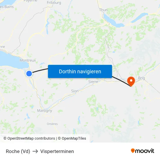Roche (Vd) to Visperterminen map