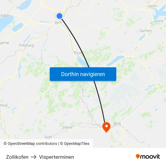 Zollikofen to Visperterminen map