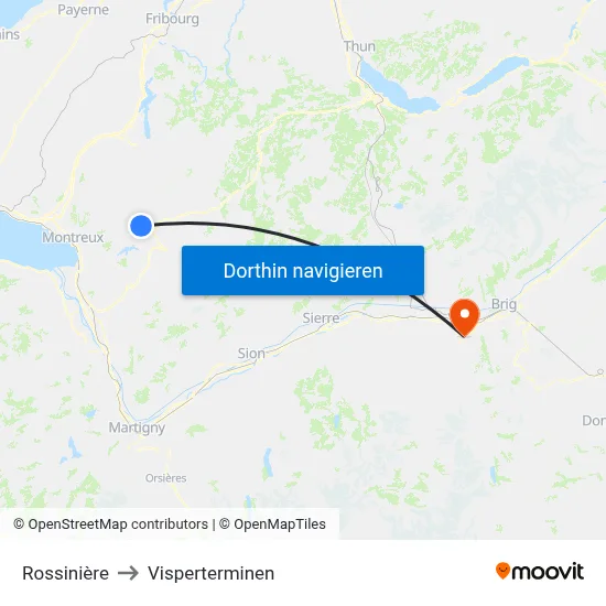 Rossinière to Visperterminen map