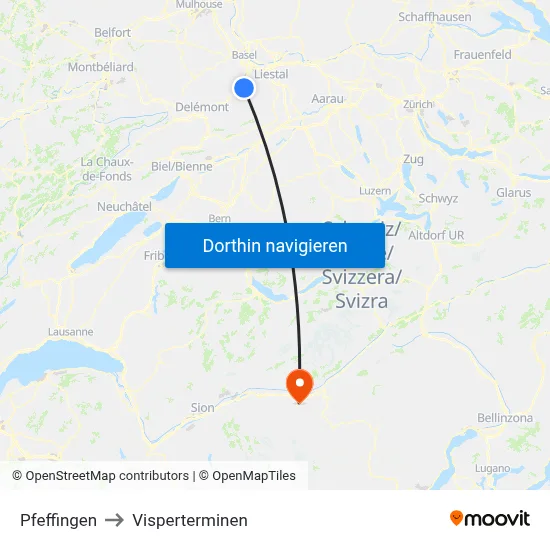 Pfeffingen to Visperterminen map