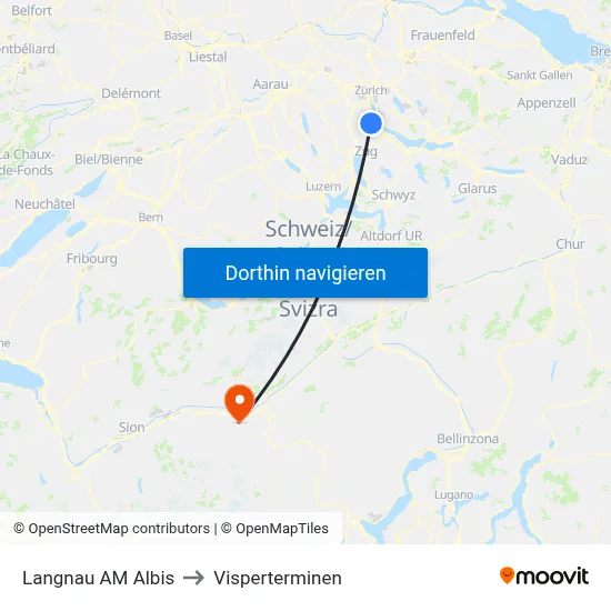 Langnau AM Albis to Visperterminen map