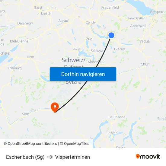 Eschenbach (Sg) to Visperterminen map