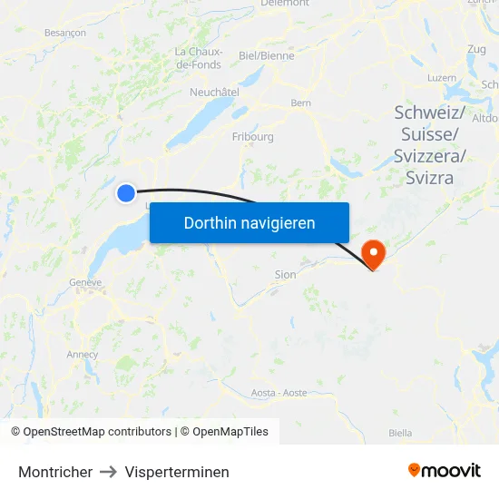 Montricher to Visperterminen map