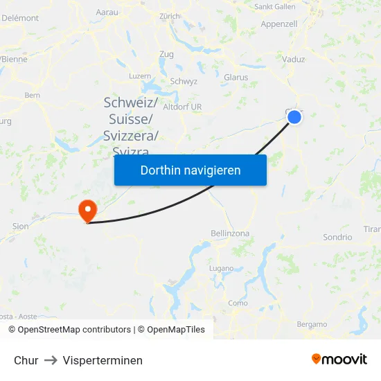 Chur to Visperterminen map