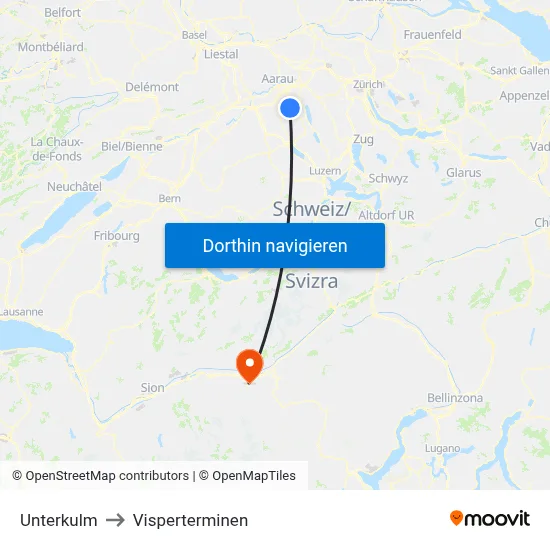 Unterkulm to Visperterminen map