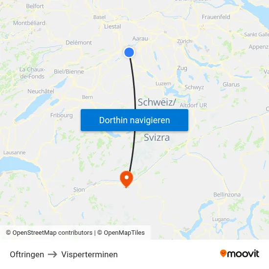 Oftringen to Visperterminen map