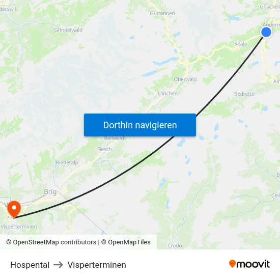 Hospental to Visperterminen map