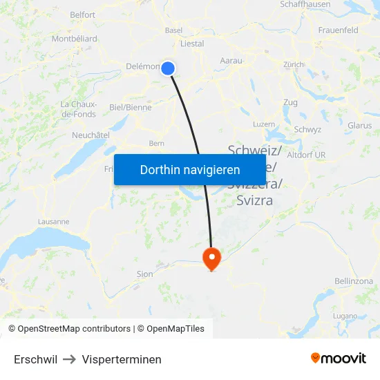 Erschwil to Visperterminen map