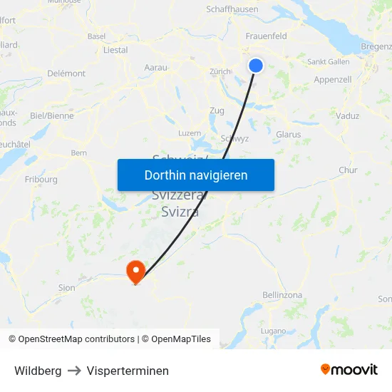 Wildberg to Visperterminen map