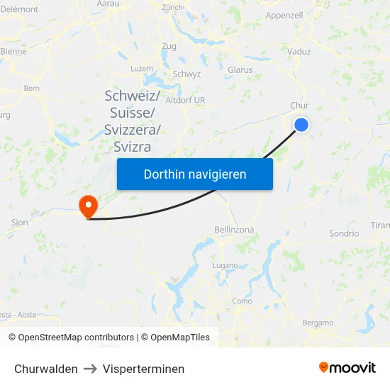 Churwalden to Visperterminen map