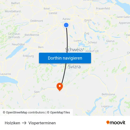 Holziken to Visperterminen map