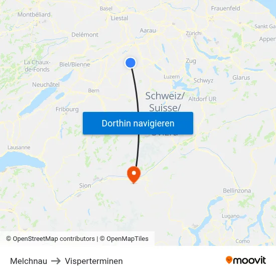 Melchnau to Visperterminen map