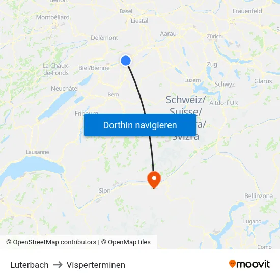 Luterbach to Visperterminen map