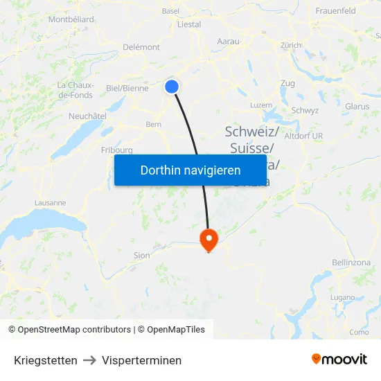Kriegstetten to Visperterminen map