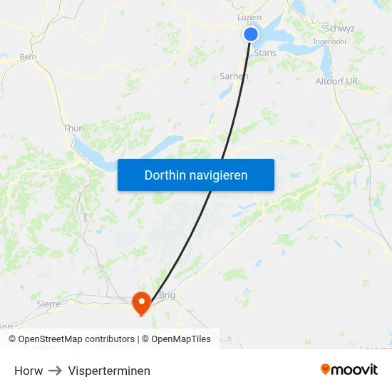 Horw to Visperterminen map