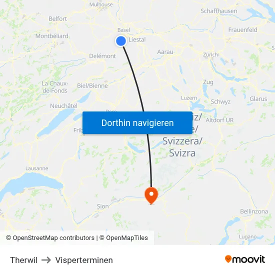 Therwil to Visperterminen map