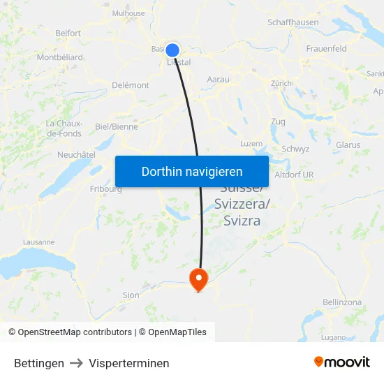 Bettingen to Visperterminen map