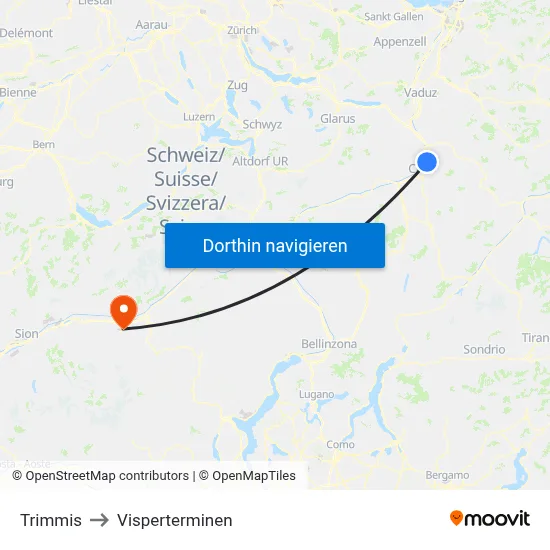 Trimmis to Visperterminen map