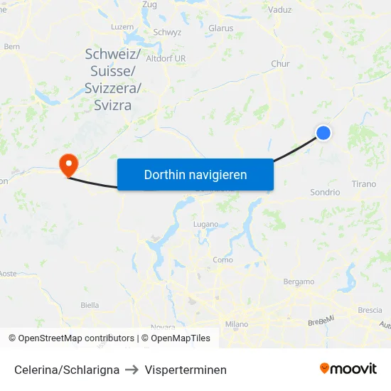 Celerina/Schlarigna to Visperterminen map
