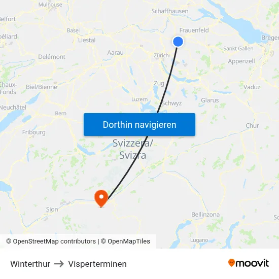 Winterthur to Visperterminen map