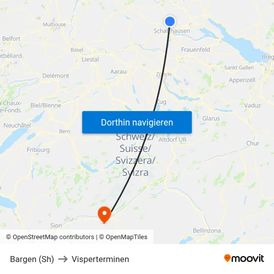Bargen (Sh) to Visperterminen map
