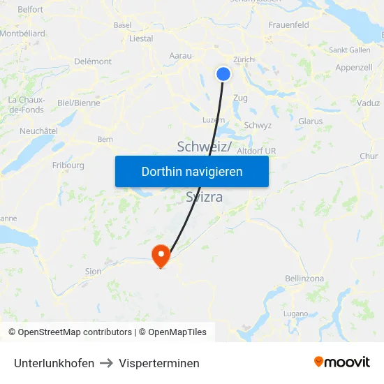 Unterlunkhofen to Visperterminen map