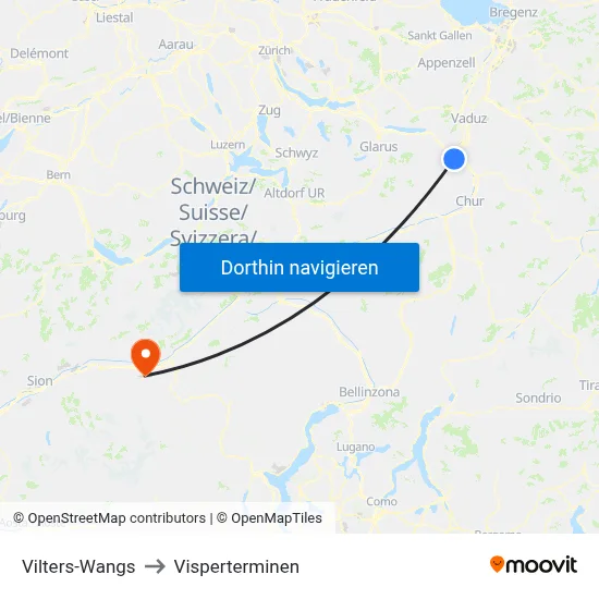 Vilters-Wangs to Visperterminen map