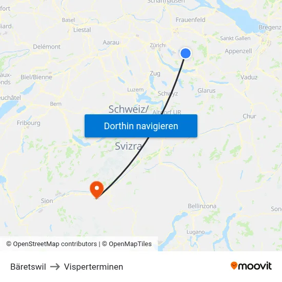 Bäretswil to Visperterminen map