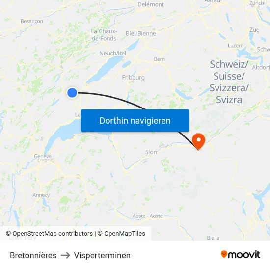 Bretonnières to Visperterminen map
