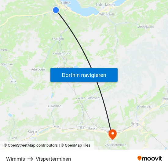 Wimmis to Visperterminen map