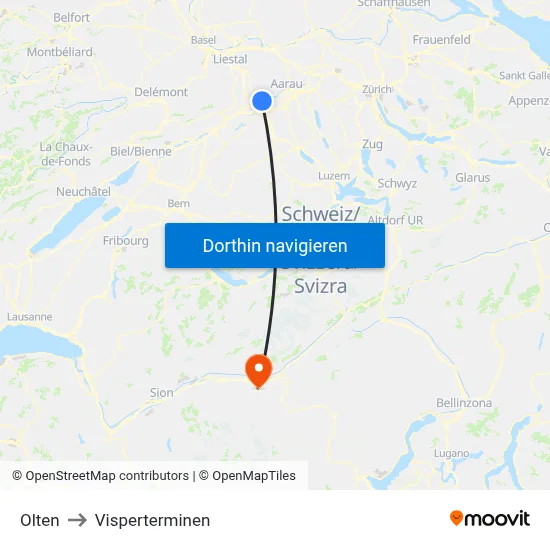 Olten to Visperterminen map
