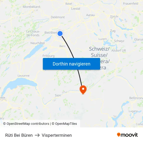 Rüti Bei Büren to Visperterminen map
