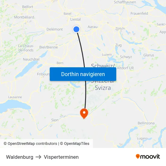 Waldenburg to Visperterminen map